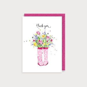 Thank you pink wellies card by Louise Mulgrew