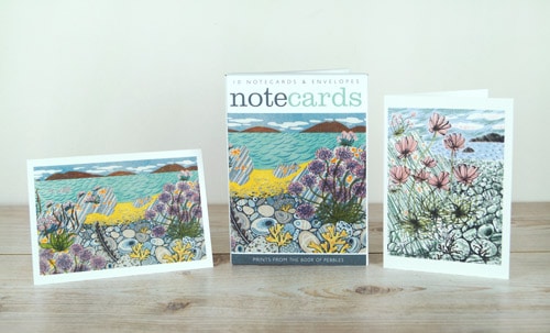 Pebble Shore / Sea Pinks, Island Shore notecards by angie lewin