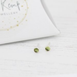 Handmade Sterling Silver Peridot Mini Studs By lucy kemp jewellery
