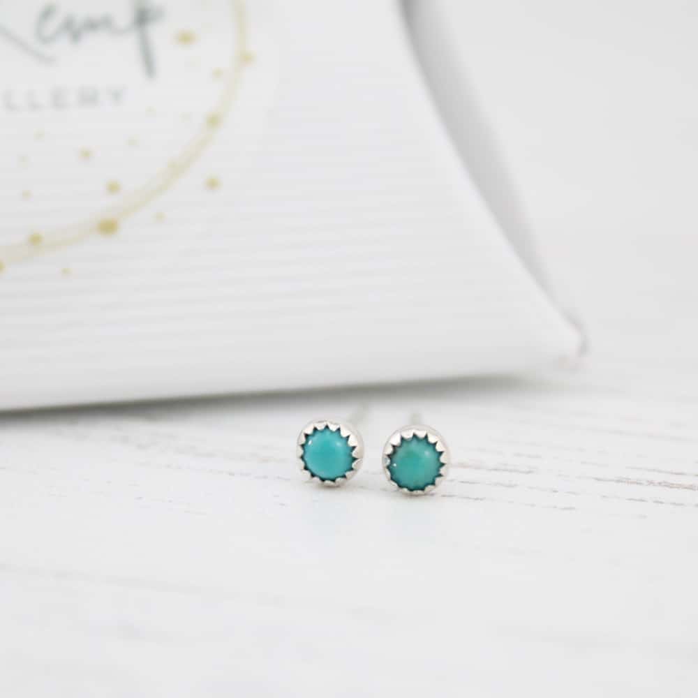 Handmade Sterling Silver Turquoise Mini Studs By Lucy Kemp Jewellery