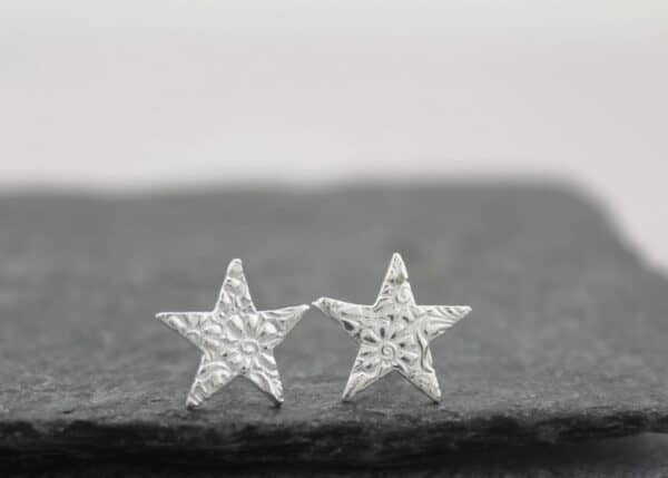 Handmade sterling islver star studs by lucy kemp jewellery