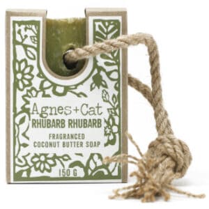 Rhubarb coconut butter soap on a rope by agnes + cat