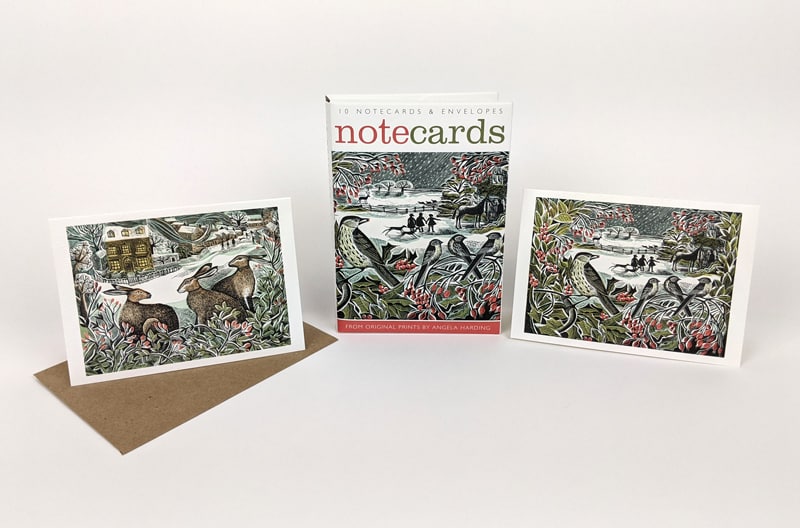Holly hedge and we three hares notecards by anglea harding