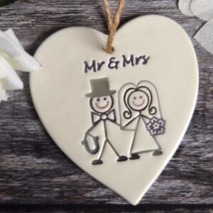 Mr & mrs ceramic heart by broadlands pottery