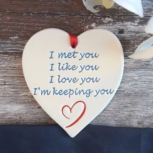 I met You, I like You Medium Ceramic Heart by Broadlands Pottery