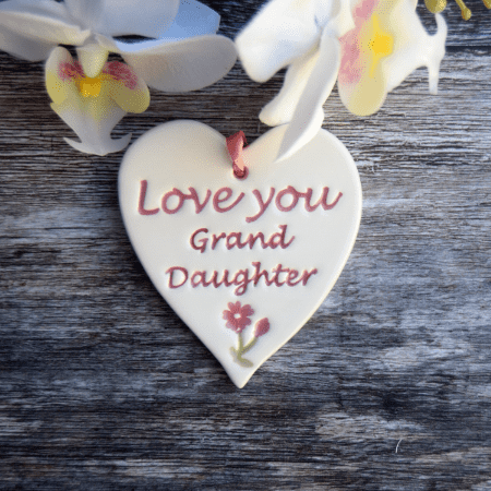 Grand daughter ceramic heart by broadlands pottery