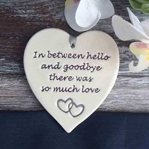 In between hello and goodbye Ceramic Heart by Broadlands Pottery