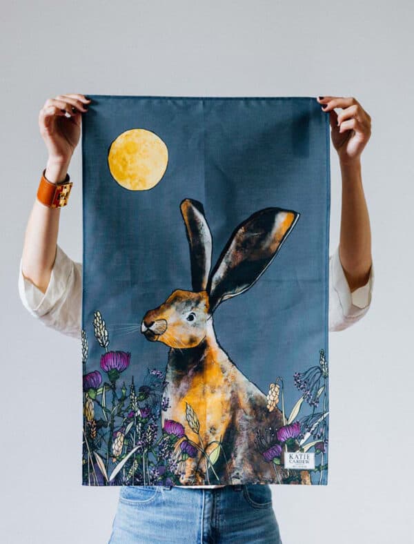 Moonlight hare tea towel by katie cardew