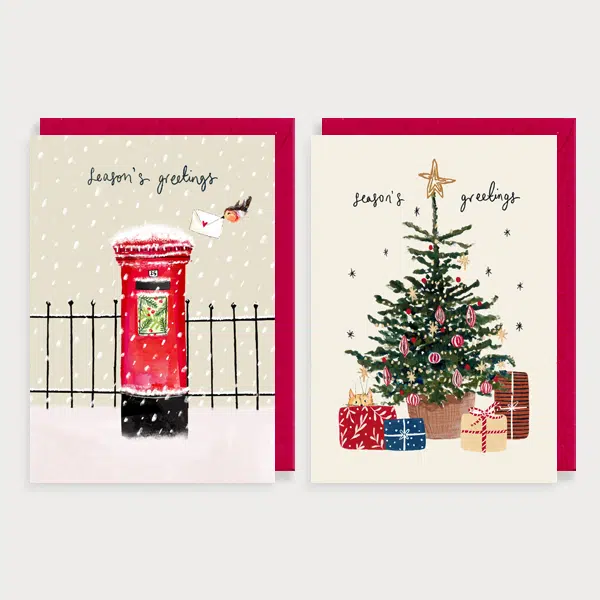 Tree and postbox christmas card pack by louise mulgrew