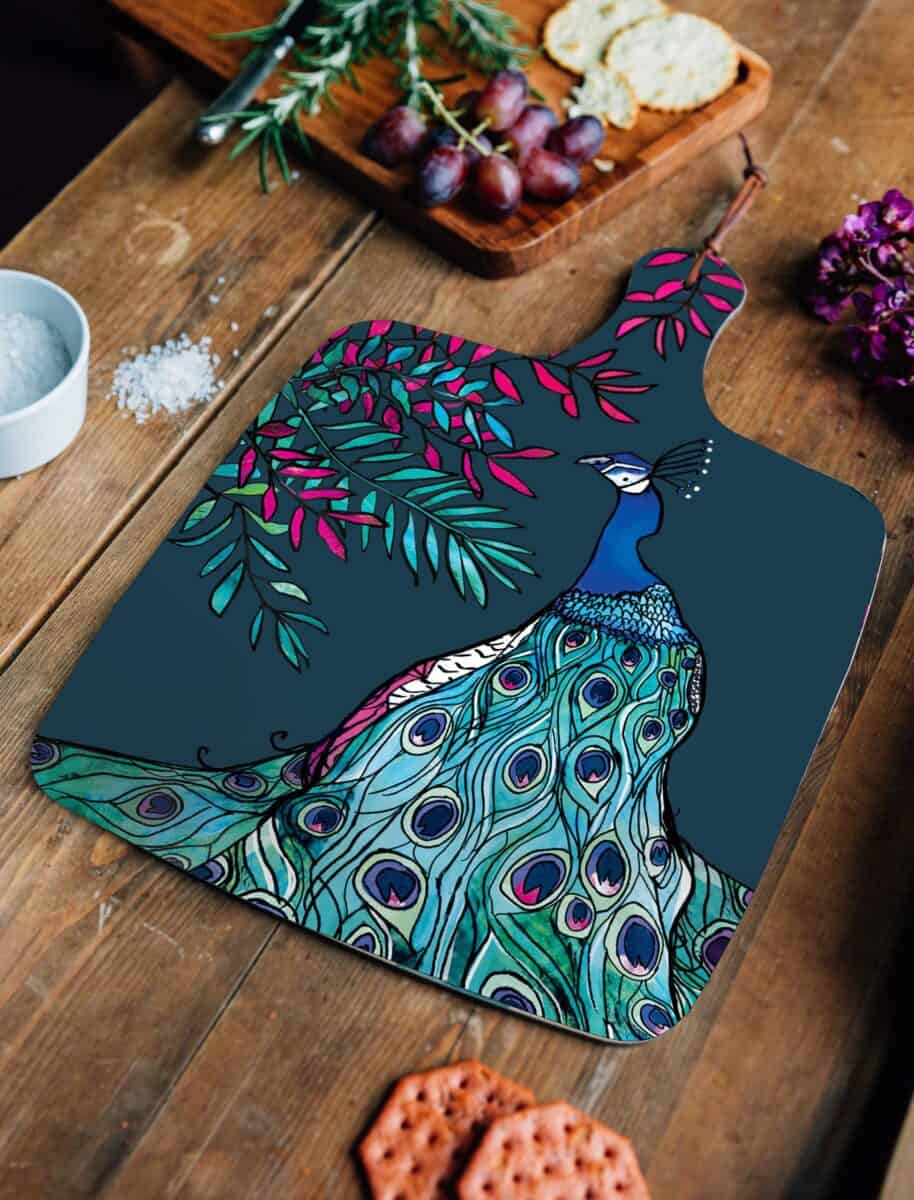 Peacock large platter board by katie cardew