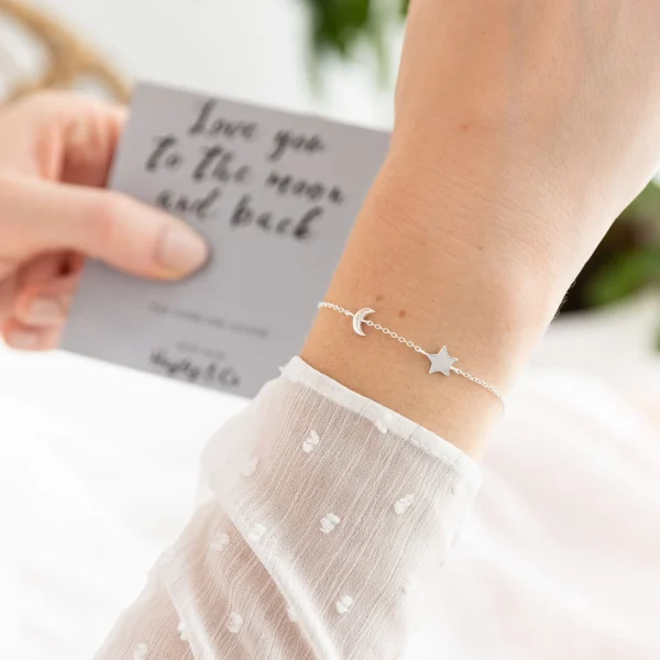 Moon and Star Sterling Silver Bracelet By Hayley & Co