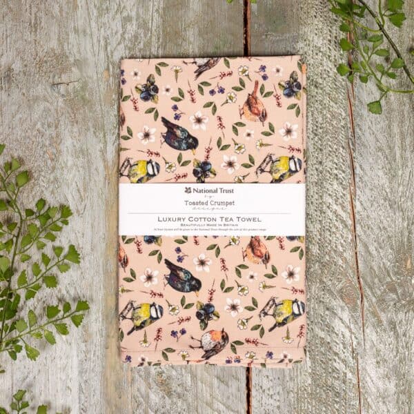 Garden Birds (Pink Blush) Tea Towel By Toasted Crumpet