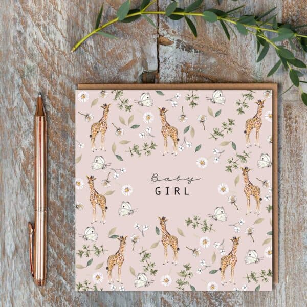 Baby girl giraffe card by toasted crumpet
