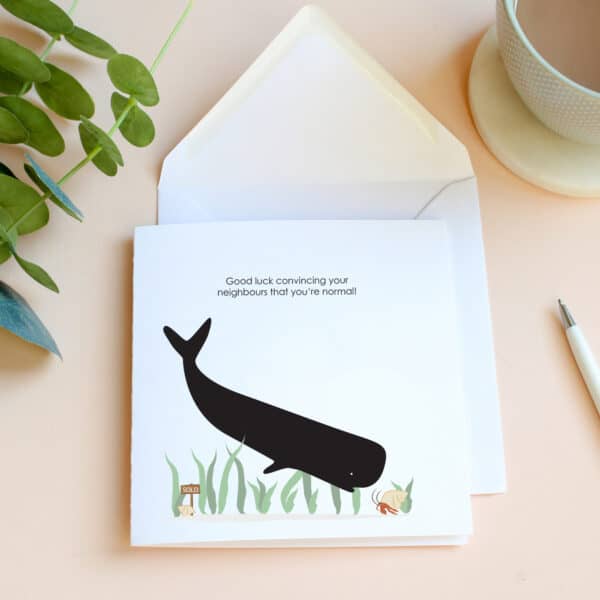 New home whale card by heather alstead