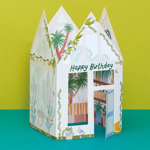 'Happy birthday' greenhouse 3D fold out card By Raspberry Blossom