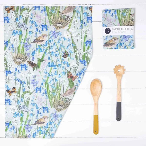 Light Grey Nest and Bluebell Tea Towel by particle Press