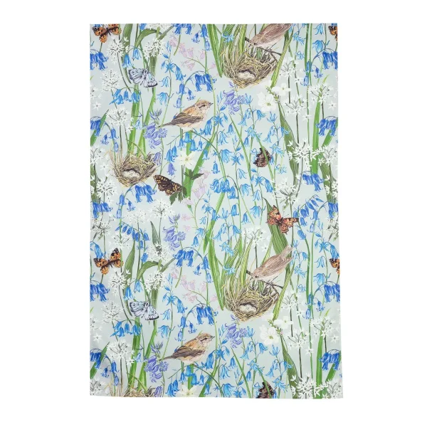 Light Grey Nest and Bluebell Tea Towel by particle Press