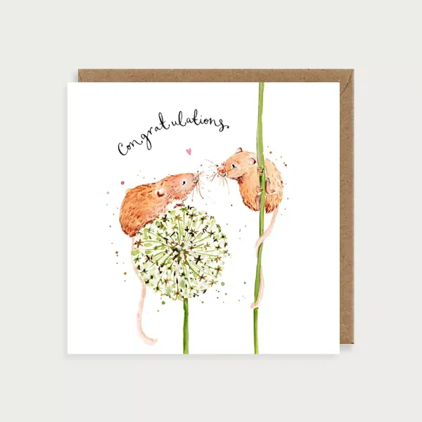 Mice Couple Congratulations Card by Louise Mulgrew