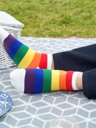 Rainbow Block Stripe Men's Trainer Socks by Peper Harow