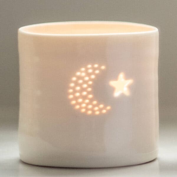 Moon & Star Mini Porcelain Tealight Holder by Luna Lighting