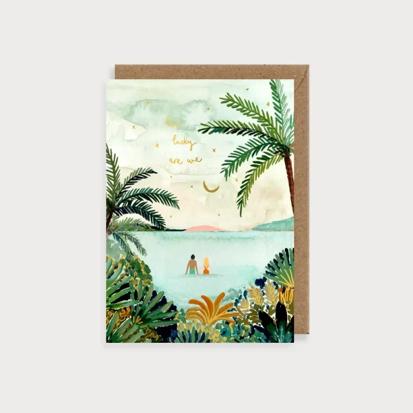 Island Scene How Lucky Are We Card by Louise Mulgrew