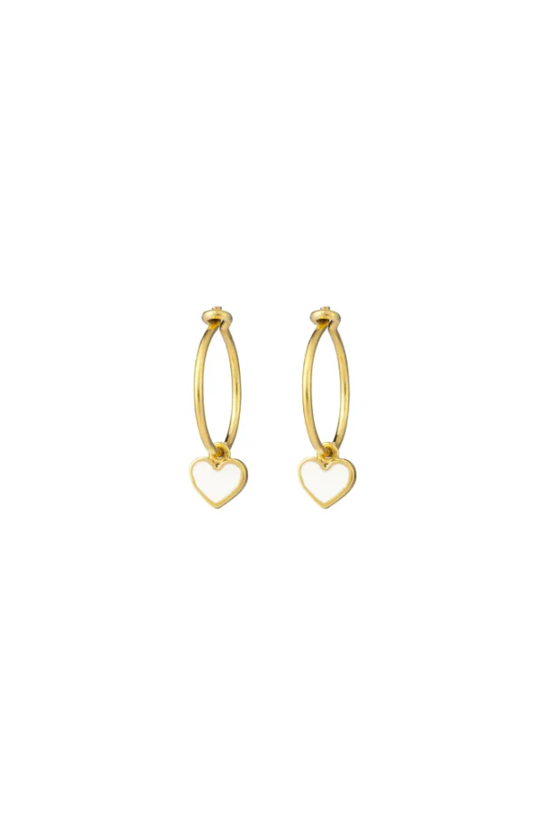 White Eve Heart Earrings by One & Eight Jewellery