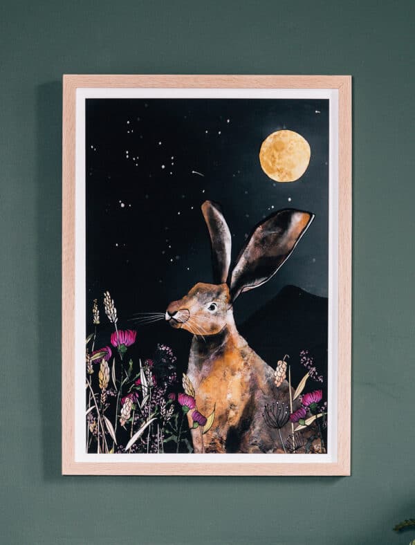 Moonlit Hare A4 Framed Print by Katie Cardew
