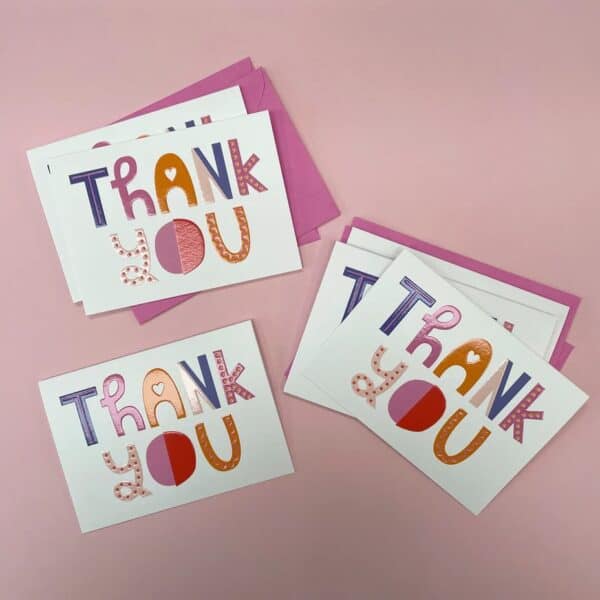 Playful typographic 'Thank you' card set by Raspberry Blossom