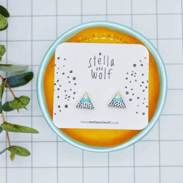 Hand Painted Modern Wooden Triangle Studs By Stella and Wolf