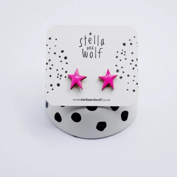 Shocking Pink Star Earrings, Wonky Star Studs By Stella and Wolf
