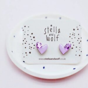 Lilac Glitter Heart Earrings By Stella and Wolf