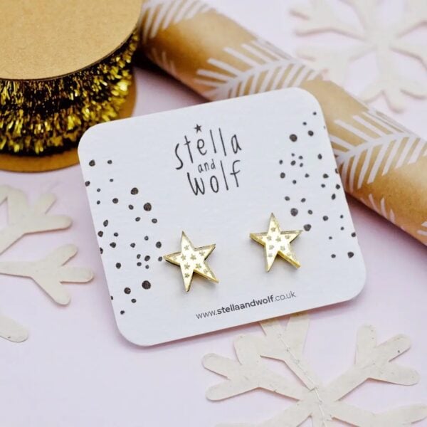 Gold Star Engraved Acrylic Earrings by Stella and Wolf