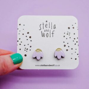 Lilac and Gold Petal Earrings By Stella and Wolf