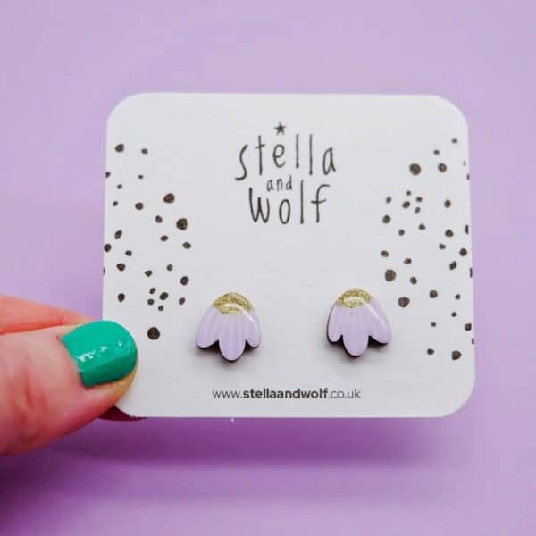 Lilac and Gold Petal Earrings By Stella and Wolf