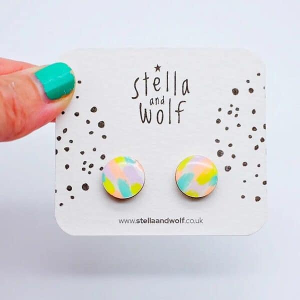 Neon Pastel Abstract Wooden Stud Earrings By Stella and Wolf