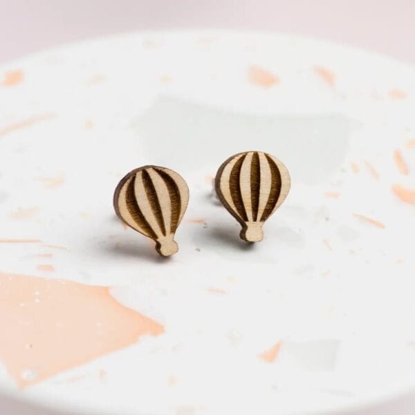 Wooden Hot Air Balloon Stud Earrings by Ginger Pickle