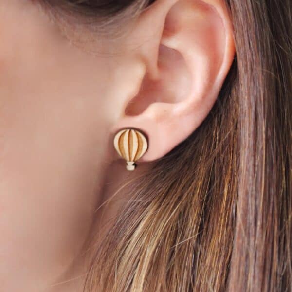 Wooden Hot Air Balloon Stud Earrings by Ginger Pickle