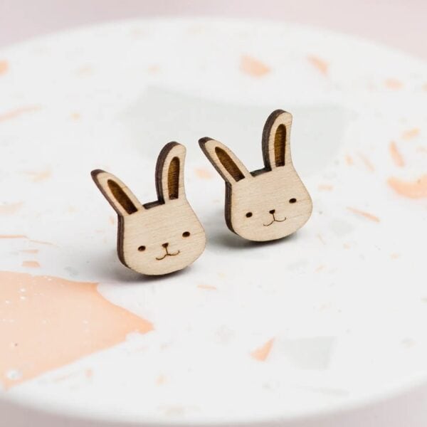 Wooden Rabbit Stud Earrings by Ginger Pickle