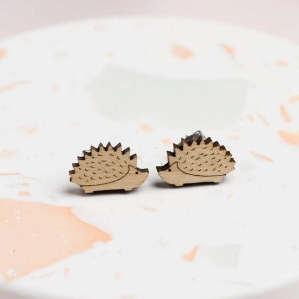 Wooden Hedgehog Stud Earrings by Ginger Pickle