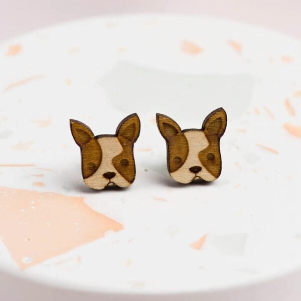 Wooden French Bulldog Stud Earrings By Ginger Pickle