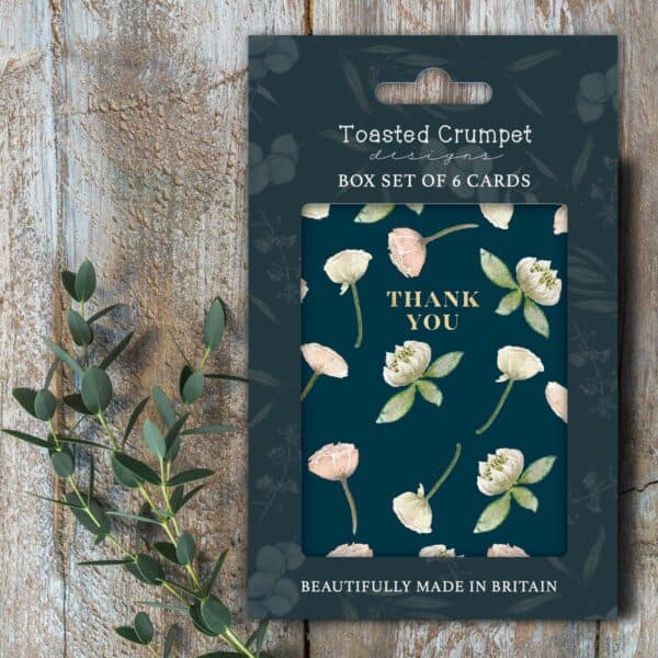 Thank You Peony & Waterlil Box Set of 6 Cards by Toasted Crumpet