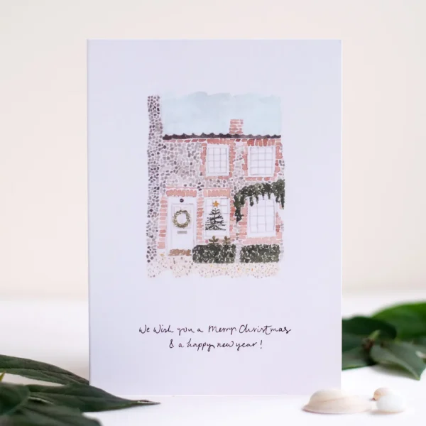 Norfolk Flint Cottage Christmas Card by The Hidden Pearl Studio