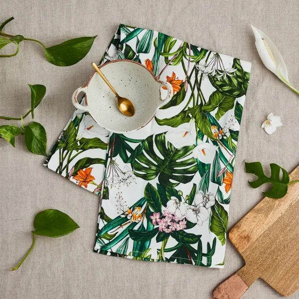 Palm House Tropics Ivory Tea Towel by Catherine Lewis Design