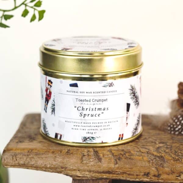 Chirstmas spruce candle tin by toasted crumpet