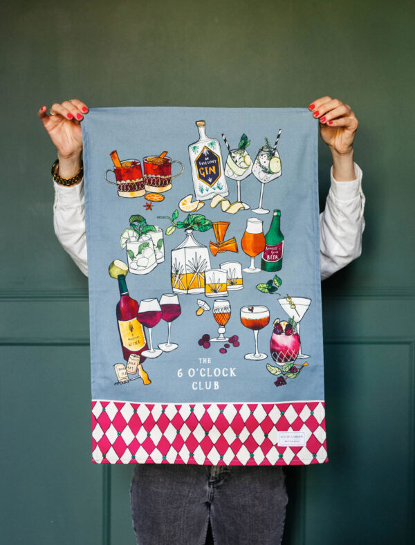 6 O’Clock Club Tea Towel by Katie Cardew