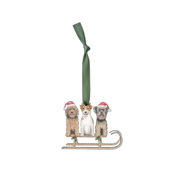 Dogs & Sleigh Wooden Christmas Tree Decoration By Lottie Murphy