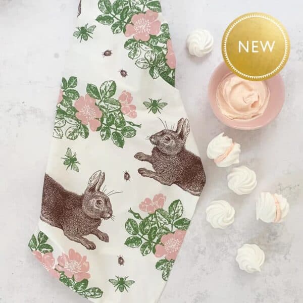 Rabbit & rose tea towel by thornback and peel