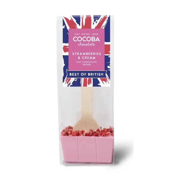 Best of British Strawberries & Cream Hot Chocolate Spoon by Cocoba