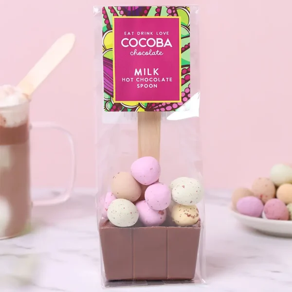 Milk Hot Chocolate Spoon with Mini Eggs by Cocoba