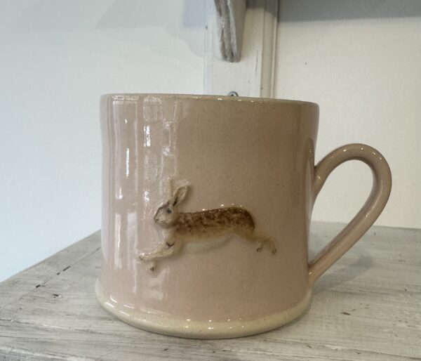 Pink Leaping Hare Mug By Hogben Pottery